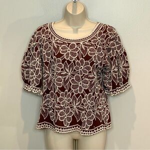 Solitaire Boho Floral Embroidered Lace Blouse Top, NEW!